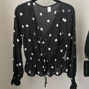 H & M divided black polka dot blouse